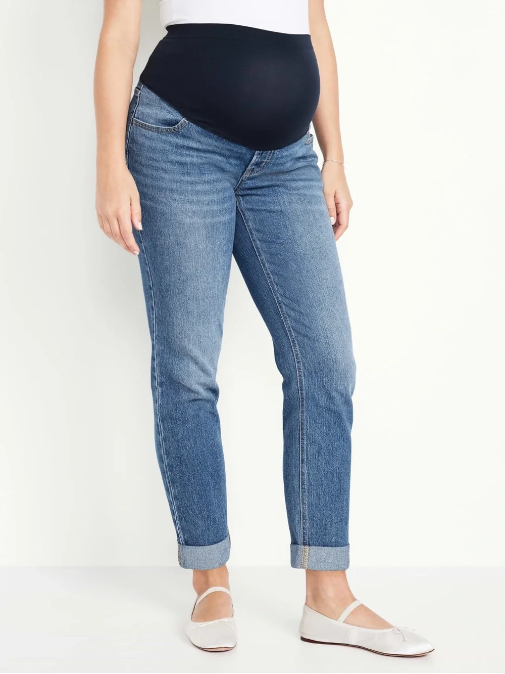 Old Navy Gray Denim Maternity Jeans with Black Belly Full Panel